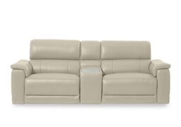 Genius Leather 3 Seater Power Recliner Media Sofa with Power Headrests, Power Lumbar and Heated Seats