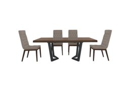 Palazzo 200cm Extending Dining Table in Dark Walnut with 4 Capitonne Buttoned Chairs - Scarlet Taupe