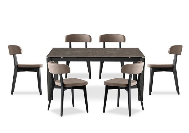 Connubia - Rosa 130cm Small Extending Dining Table with Bronze Ceramic Top and Graphite Wooden Legs and 6 Siren Chairs - Desert