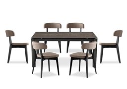 Connubia - Rosa 130cm Small Extending Dining Table with Bronze Ceramic Top and Graphite Wooden Legs and 6 Siren Chairs - Desert
