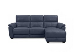 World of Leather - Saffron BV Leather 3 Seater Power Recliner Sofa with Storage Right Hand Facing Chaise End - BV Ocean Blue