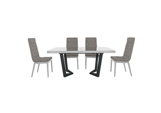 Palazzo 160cm Extending Dining Table in Glossy White with 4 Capitonne Buttoned Chairs - Scarlet Silver