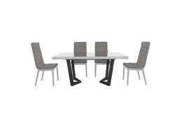 Palazzo 160cm Extending Dining Table in Glossy White with 4 Capitonne Buttoned Chairs - Scarlet Silver