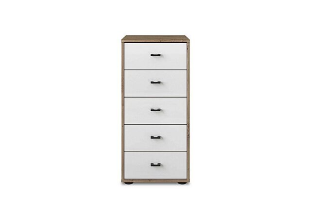 Wiemann - Dallas 40cm 5 Drawer Glass Chest - Bianco Oak and White