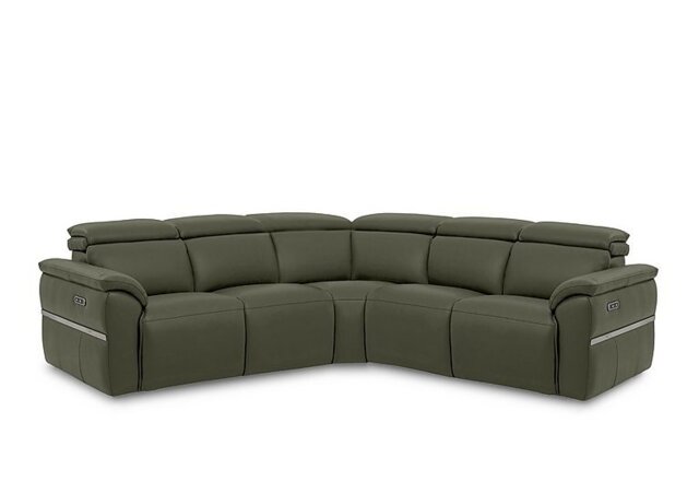 Dolomite Large Leather Corner Sofa with Power Recliner - Oslo Pine