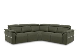 Dolomite Large Leather Corner Sofa with Power Recliner - Oslo Pine