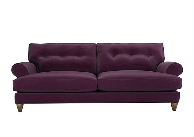 The Lounge Co. - Bronwyn 4 Seater Fabric Classic Back Foam Fill Sofa with Vintage Oak Feet - Frosted Grape