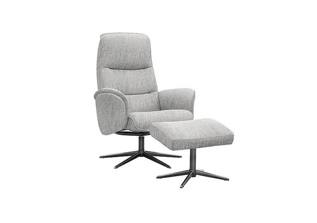 G Plan - Falum Fabric Swivel Recliner Chair and Footstool with Black Base - Libby Cloud
