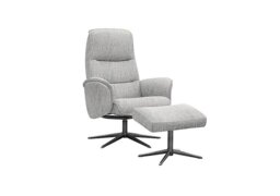 G Plan - Falum Fabric Swivel Recliner Chair and Footstool with Black Base - Libby Cloud