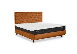 TEMPUR - Arc Disc Bed Frame with Quilted Headboard - King Size with Oak Feet