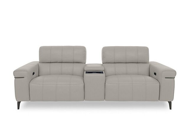 World of Leather - Homestage NC Leather 3 Seater Power Recliner Media Sofa with Console and Power Headrests - Feather