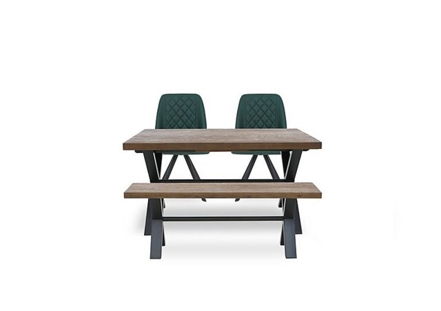 Jupiter Small Dining Table with X Shaped Legs, Bench and 2 Swivel Chairs - Green