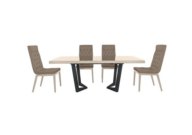Palazzo 200cm Extending Dining Table in Sand Birch with 4 Capitonne Buttoned Chairs - Aquos Taupe