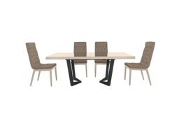 Palazzo 200cm Extending Dining Table in Sand Birch with 4 Capitonne Buttoned Chairs - Aquos Taupe