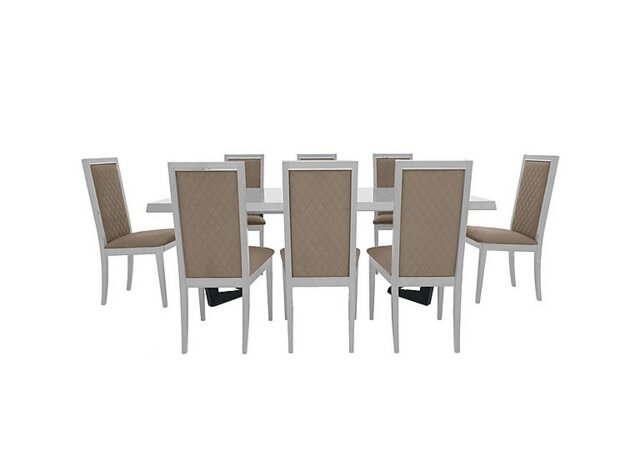 Palazzo 160cm Extending Dining Table in Glossy White with 8 Rombi Chairs - Aquos Taupe
