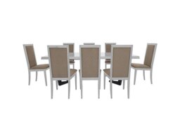 Palazzo 160cm Extending Dining Table in Glossy White with 8 Rombi Chairs - Aquos Taupe