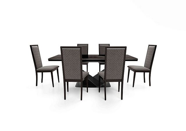 Vita Extending Dining Table and 6 Wooden Chairs with Patterned Upholstered Backs - 300-cm - Miraglio Granite