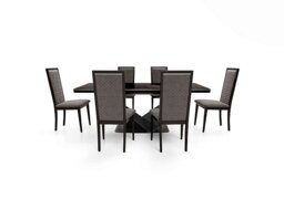 Vita Extending Dining Table and 6 Wooden Chairs with Patterned Upholstered Backs - 300-cm - Miraglio Granite