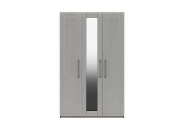 London Bedrooms - Fenchurch 3 Door Tall Wardrobe with Mirror - Light Grey