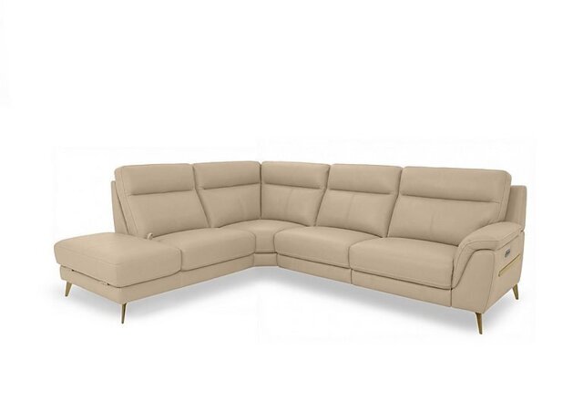 World of Leather - Eclipse Leather Power Recliner Left Hand Facing Corner Sofa with Power Headrests and Chaise End Storage - Nude