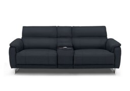 Moet 3 Seater Leather Power Recliner Sofa with Telescopic Headrests and Smart Console - Navy