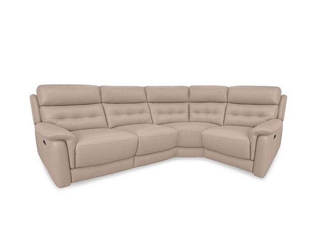 World of Leather - Springer BV Leather Right Hand Facing Corner Sofa with Power Recliner - BV Pebble
