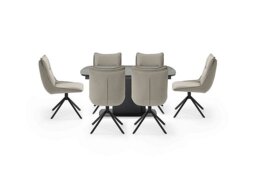 Catalina Small Extending Dining Table and 6 Swivel Chairs - Taupe