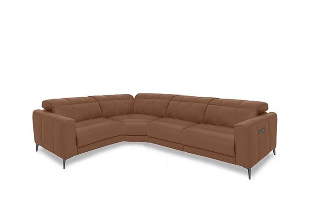 Ezra Leather Power Recliner Left Hand Facing Corner Sofa with Power Headrests - Butterscotch - Sofas and Armchairs - In Time for Christmas