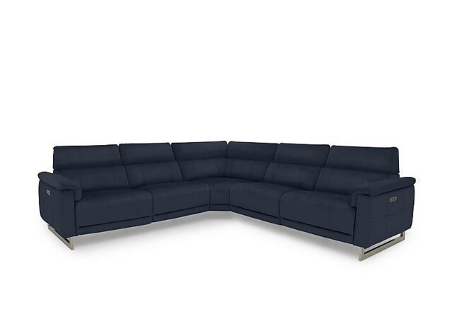 Moet Large Leather Power Recliner Corner Sofa with Telescopic Headrests - Peacock