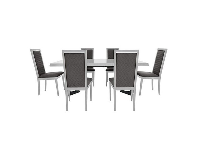 Palazzo 160cm Extending Dining Table in Glossy White with 6 Rombi Chairs - Aquos Dark Grey