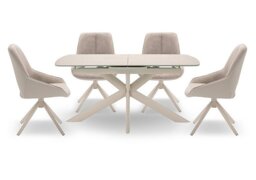 Tino Pop-up Extending Dining Table and 4 Two Tone Swivel Chairs - 140-cm - In Time for Christmas