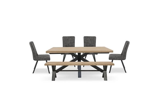 Earth Star Base Dining Table, Large Bench and 4 Chairs - Graphite