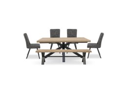 Earth Star Base Dining Table, Large Bench and 4 Chairs - Graphite