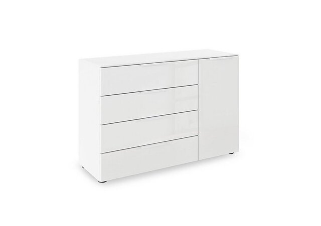 Rauch - Haven 4 Drawer 1 Door Décor Chest with Glass Front - Alpine White