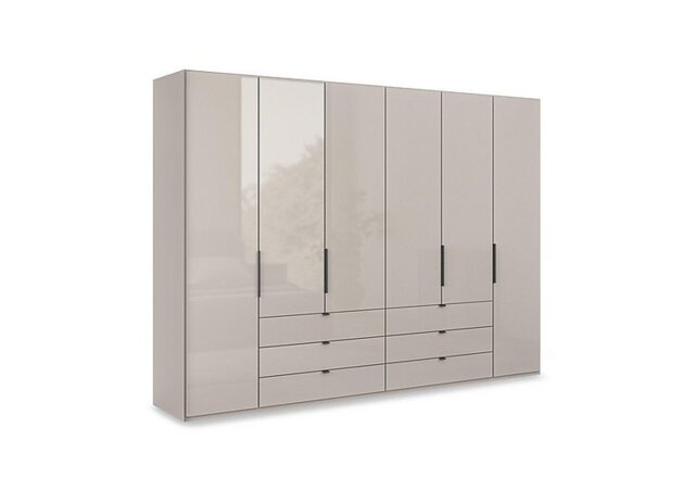 Wiemann - Amara 300cm 6 Door Bifold Combi Wardrobe with Glass Doors and Drawers - Pebble Grey