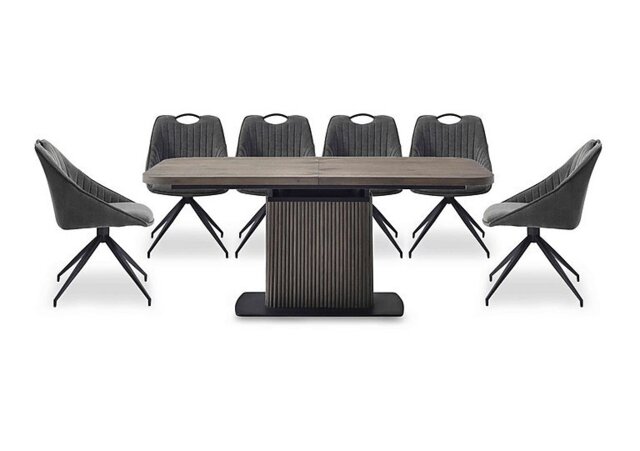 Jai Large Extending Dining Table with 6 Swivel Chairs - Dark Grey