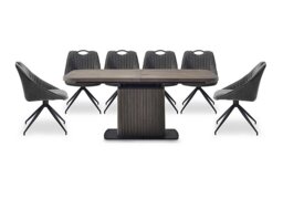 Jai Large Extending Dining Table with 6 Swivel Chairs - Dark Grey