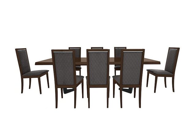 Palazzo 200cm Extending Dining Table in Dark Walnut with 8 Rombi Chairs - Aquos Dark Grey