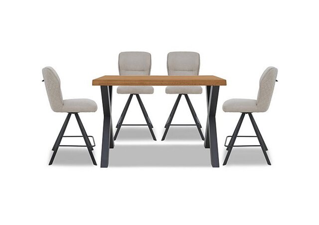 Bodahl - Hades 140cm Straight Edge Table with X Shaped Legs and 4 Terra Taupe Fabric Swivel Bar Stools