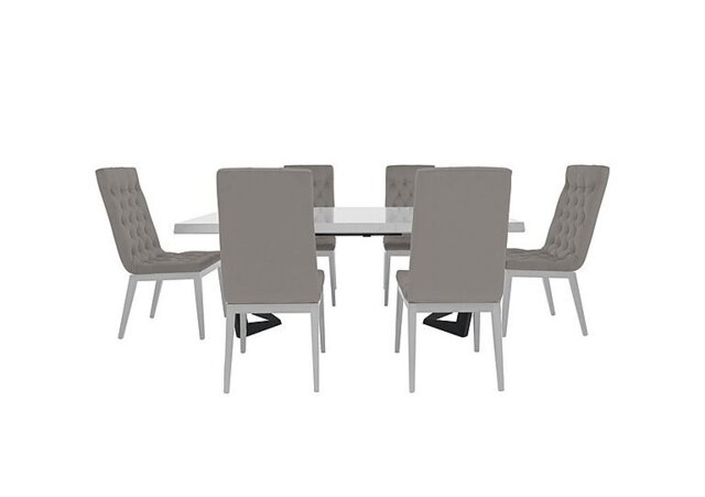 Palazzo 160cm Extending Dining Table in Glossy White with 6 Capitonne Buttoned Chairs - Scarlet Silver