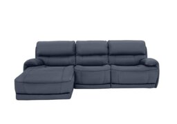 World of Leather - Link NC Leather Power Recliner Left Hand Facing Corner Chaise Sofa with Power Headrests - NC Ocean Blue