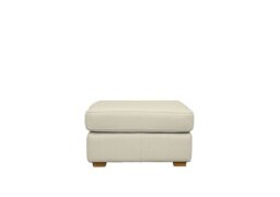G Plan - Seattle Leather Footstool with Wooden Feet - Cambridge Chalk