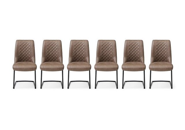 Jayden Set of 6 Faux Leather Cantilever Dining Chairs - Light Brown