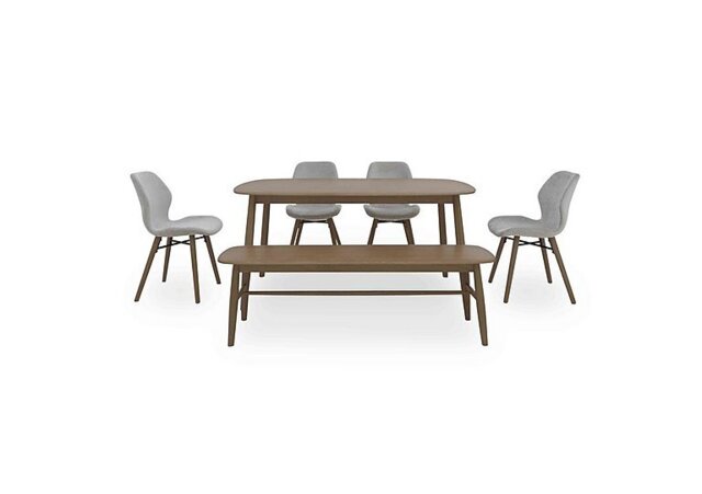 Stockholm Fixed Dining Table with 4 Upholstered Chairs and a Bench - Dark Oak
