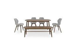 Stockholm Fixed Dining Table with 4 Upholstered Chairs and a Bench - Dark Oak