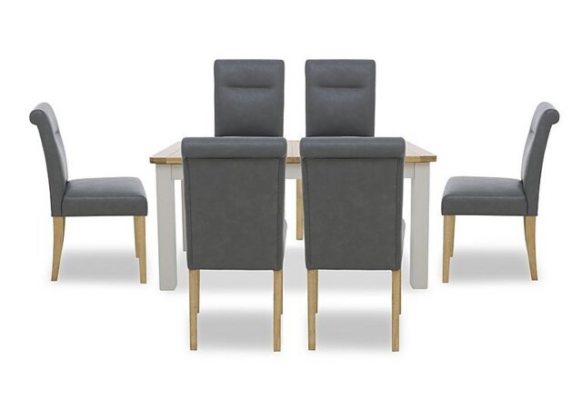 Lewis Rectangular Extending Dining Table and 6 Roll Back Faux Leather Chairs - Dark Grey
