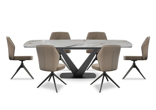 Julio Medium 160cm Draw Leaf Extending Dining Table in Fiorentio Marble Ceramic with 6 Chairs