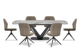 Julio Medium 160cm Draw Leaf Extending Dining Table in Fiorentio Marble Ceramic with 6 Chairs
