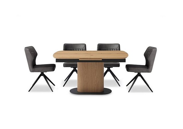 Jayden Pop Up Extending Dining Table and 4 Faux Leather Swivel Chairs - 140-cm - Dark Grey