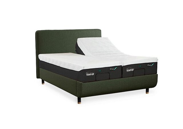 TEMPUR - Arc Adjustable Disc Bed Frame with Form Headboard - King Size - Dark Green with Oak Feet